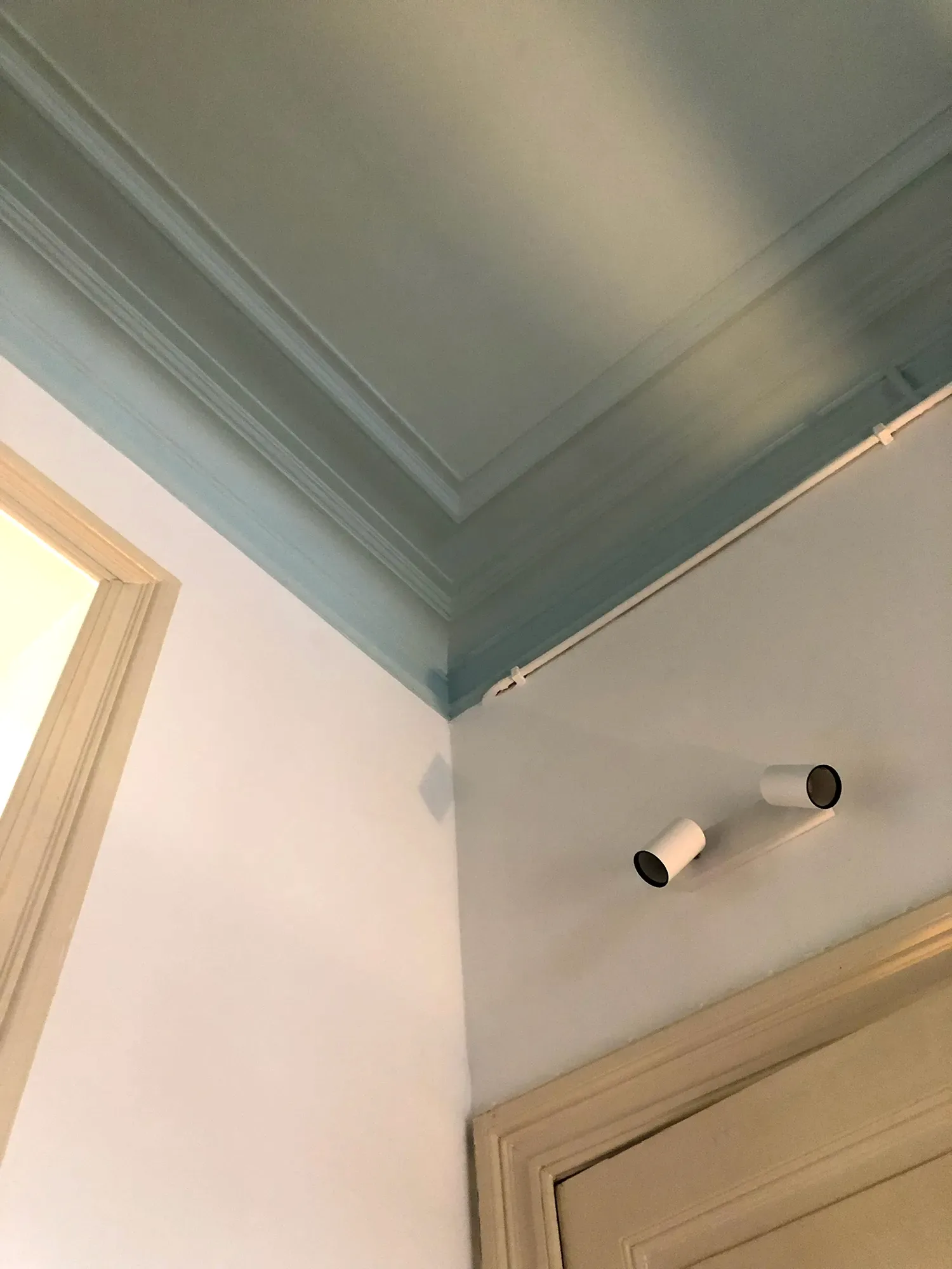 La Chasse — plafond mouluré bleu et spots orientables